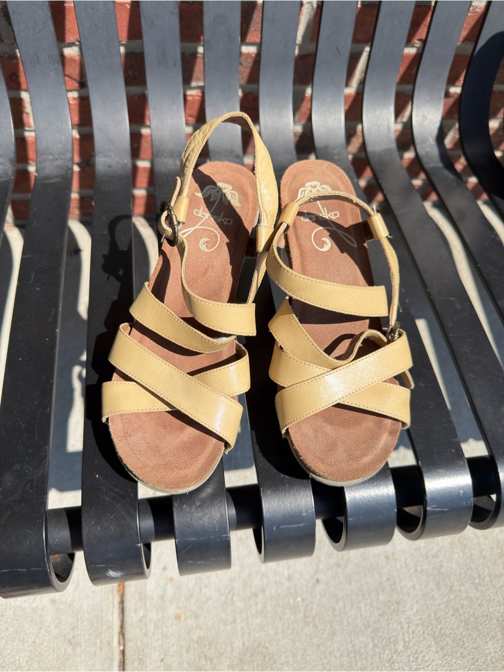 Dansko Sonnet Tan Leather Floral Slingback Wedge Sandals EU 38 US 7.5-8